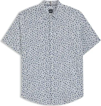 BOSS Slim-fit shirt in floral-print stretch linen