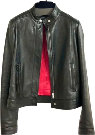 Gucci Black Leather Moto Biker Jacket Size L