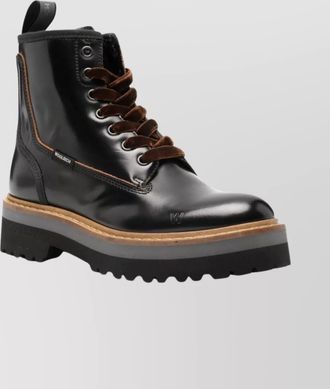 Woolrich chunky sole leather lace up ankle boots