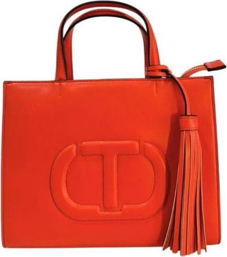 Twinset Imitatieleer Handtas met Handvat en Ritssluiting - Dames - Handtassen - Oranje - ONE Size - Leer - Tassen
