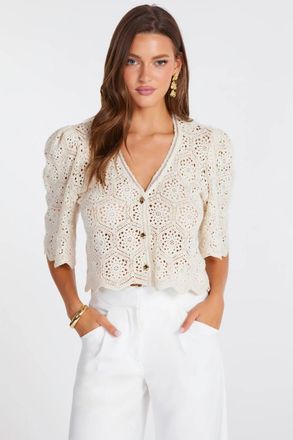Bishop + Young Crochet Summer Cardigan In Sand