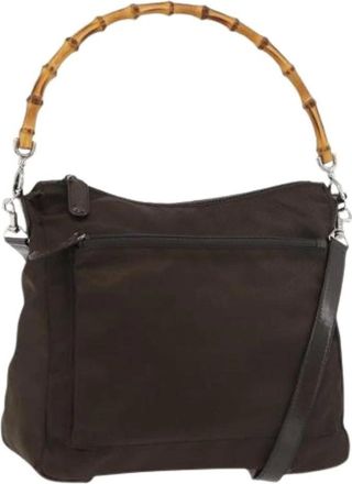 Gucci Pre-owned Handbags, female, Brown, Size: ONE SIZE Pre-owned Vintage Nylon Shoulder Bag