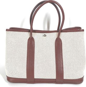 Herm&egrave;s Garden Beige Wine Toile H Leather Handbag Tote Bag (Pre-Owned)