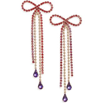 Open Edit Stone Crystal Bow Drop Earrings in Light Siam- Gold at Nordstrom Rack