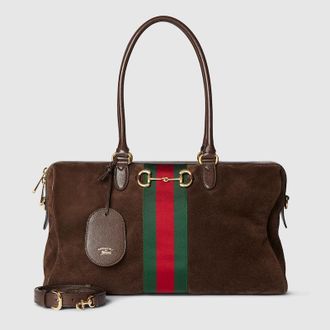 Gucci Borsetto Large Boston Bag, Brown, Suede
