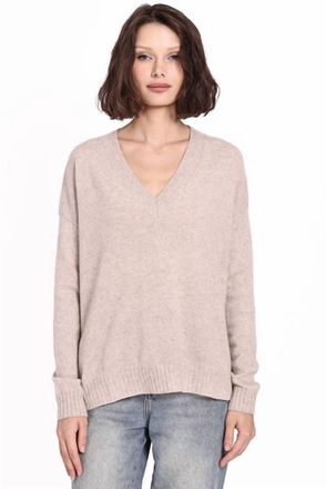 Minnie Rose Long And Lean V-Neck Sweater In Ecru