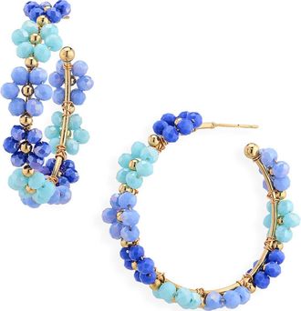 Cara Beaded Flower Hoop Earrings in Blue/Multi at Nordstrom Rack