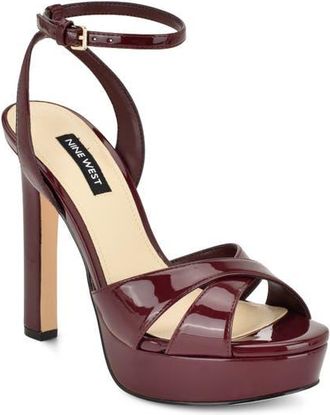 Nine West Wilda Ankle Strap Platform Sandal in Dark Red at Nordstrom, Size 10.5