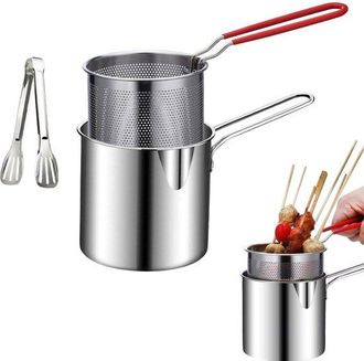 OEM Freidora De Acero Inoxidable, Olla Port&aacute;til Para Cocinar, F&aacute;cil De Usar, Camarones, Nuggets De Pollo, Alitas De Pollo Y Papas Fritas, Plateada