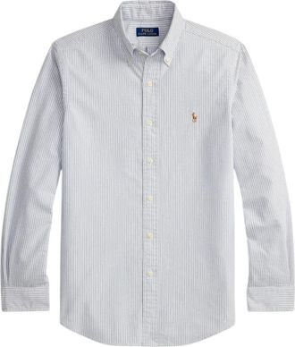 Ralph Lauren Overhemden, Heren, Wit, XL, Katoen, Custom Fit Gestreepte Oxford Overhemd