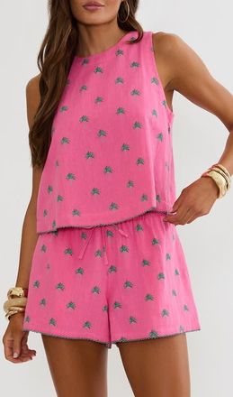 Beach Riot Dollie Palm Print Sleeveless Cover-Up Top in Flamingo at Nordstrom, Size X-Large