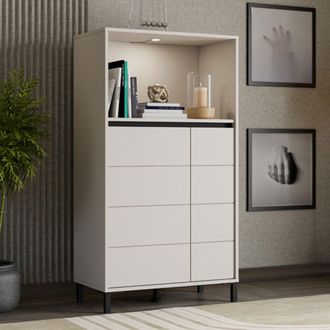 Dmora Aparador Cosoleto, Alacena 2 Estantes, 3 Compartimentos, 2 Puertas, 74x40x135h Cm Blanco Crema