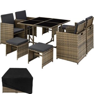 TecTake Garden Table & Chairs Bilbao in Natural | Size: XL