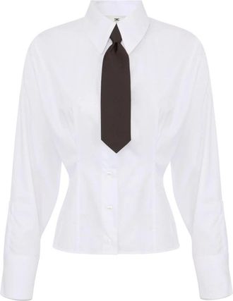 Elisabetta Franchi Poplin Blouse Met Strik - Dames - Overhemden - Wit - L - Katoen - Overhemden