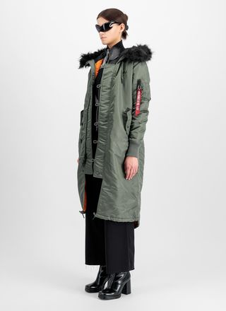 Alpha Industries Winterjacke ALPHA INDUSTRIES Long Fishtail W, Damen, Gr. XS, gr&uuml;n (vintage gr&uuml;n), Obermaterial: 100% Nylon; Futter: 100% Nylon; F&uuml;llung: 100% Polyeste