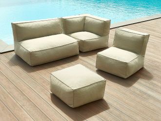 Vente-Unique Sal&oacute;n de jard&iacute;n de tela 5 plazas: 1 sof&aacute;, 1 sill&oacute;n, 1 rinc&oacute;n y 1 puf - Beige - NOUMARA de MYLIA