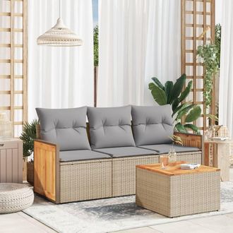 vidaXL Juego De Sof&aacute;s Jard&iacute;n Con Cojines 4 Pzas Rat&aacute;n Sint&eacute;tico Beige Vidaxl