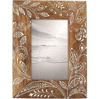 Foreside Home And Garden Natural Wood 4 x 6 inch Floral Pattern Decorative Wood Picture Frame in Brown at Nordstrom, Size Medium