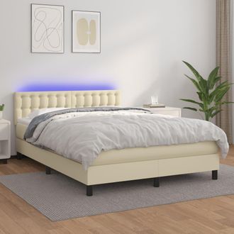 vidaXL Cama Box Spring Colch&oacute;n Y Led Cuero Sint&eacute;tico Crema 140x200 Cm Vidaxl