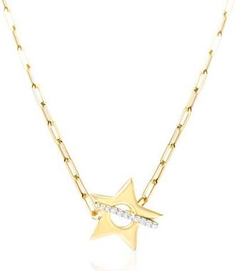 House of Brilliance 18K Yellow Gold Plated Sterling Silver Diamond Accent Star Pendant Necklace with Paperclip Chain in Yellow Gold Over Silver at