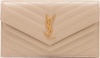 Saint Laurent YSL Monogram Small Wallet on Chain in Grained Leather