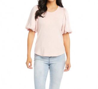 Karen Kane Peyton Satin Contrast Short Sleeve Top In Pale Pink