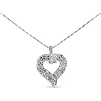 House of Brilliance Silver 1.00 Cttw Baguette Diamond Composite Open Heart Pendant Necklace in White at Nordstrom