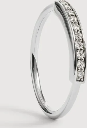 Monica Vinader Sterling Silver MV Linear Pav&eacute; Diamond Stacking Ring Lab Grown Diamond