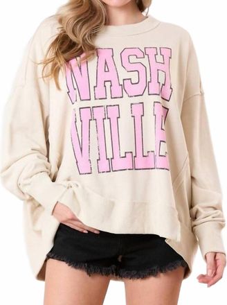 Peach Love California Nashville Printed Sweatshirt In Beige