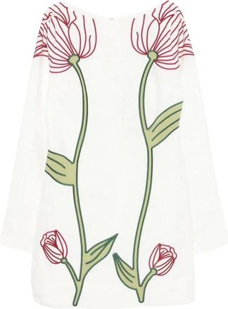 Farm Rio Farm Rio, Kleedjes, Dames, Wit, S, Katoen, Geborduurd Mini-jurk met Bloemendetails
