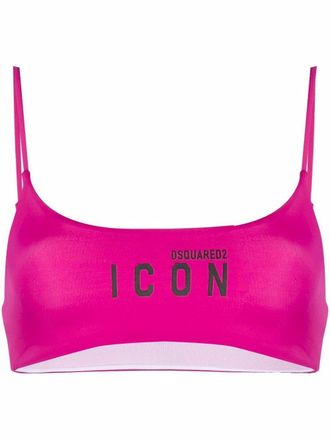 Dsquared2 logo print bikini top - women - Nylon/Spandex/Elastane - 38 - Pink
