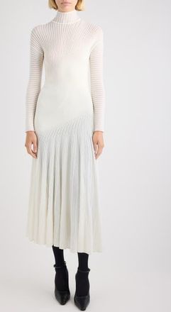 Alaia Twisted Rib Long Sleeve Wool Blend Dress in Blanc at Nordstrom, Size 6 Us