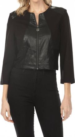 Joseph Ribkoff Faux Leather Zip Up Cropped Jacket In Black