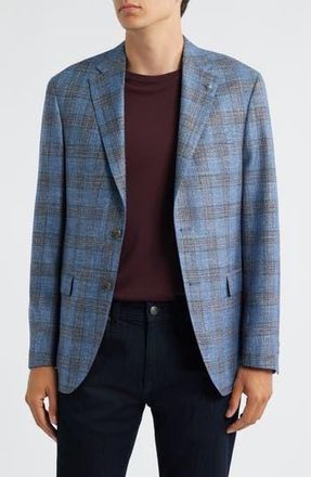 Jack Victor Midland Contemporary Fit Marled Plaid Wool Blend Sport Coat in Light Blue at Nordstrom Rack, Size 38 Short