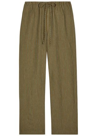 Staud Mateo Striped Linen Trousers - Green - S (UK8-10 / S)