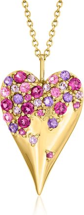 Ross-Simons Multi-Gemstone Heart Pendant Necklace in 18kt Gold Over Sterling
