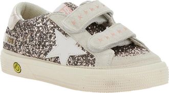 Golden Goose Girls Grey Glittered Low Top Sneakers With Star Patch Polyethylene Terephthalate Trainers