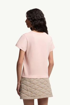 Moncler Heart Logo-Embroidered Cotton T-Shirt - Pink