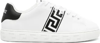 Versace Greca Embroidered Low-Top Sneakers, Brand Size 41 ( US Size 8 )