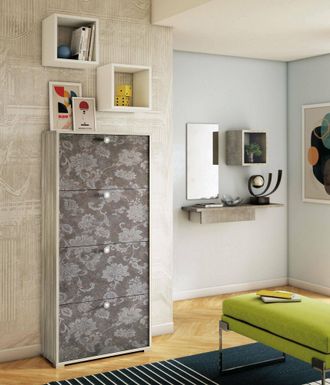 Dmora Zapatero Rosa, Mueble De Entrada Polivalente Con 4 Puertas Abatibles, Zapatero De Doble Profundidad, 100% Made In Italy, Cm 67x28h147, Olmo Y Fantas&iacute;a