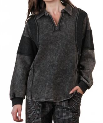 Very J Mineral Washed Oversized French Terry Knit Top In Black