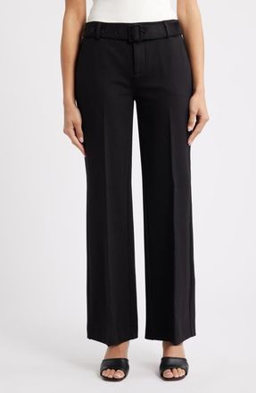 Liverpool L.A. Belted Kelsey Wide Leg Pants in Black at Nordstrom, Size 14