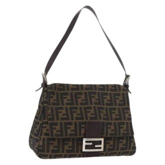 Fendi Pre-owned Shoulder Bags, female, Brown, Size: ONE SIZE Pre-owned Zucca Canvas Shoulder Bag