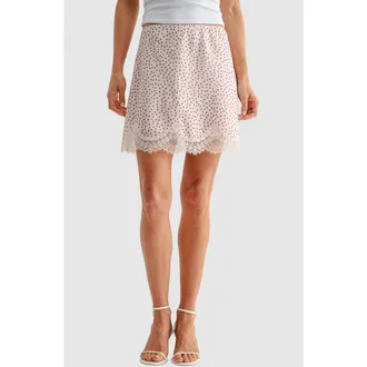 All in Favor Lace Hem Bias Miniskirt in Cream Red at Nordstrom, Size X-Small