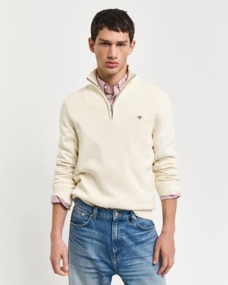 GANT Men Casual Cotton Half-Zip Sweater (XXXL) CREAM