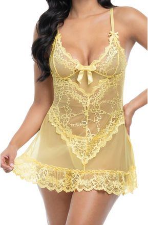 Oh l&agrave; l&agrave; Ch&eacute;ri Valentine Soft Cup Babydoll Chemise & G-String Thong in Ltyellow08 at Nordstrom, Size Medium