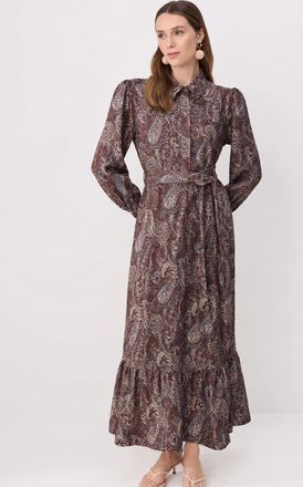 Trendyol Modest Dames Bruin Paisley Maxi Lang A-lijn Modest Jurken