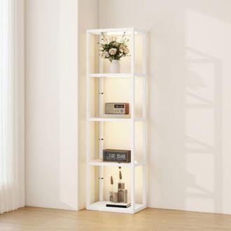 HOMCOM Led Floor Lamp with Glass Shelves, Dimmable Room Lamp, White - Homcom