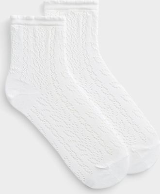 Bleufor&ecirc;t Womens Scalloped-cuff openwork pattern ankle socks