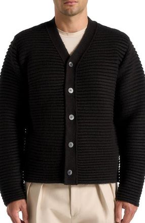 Mani&egrave;re De Voir Anton Ribbed Knit Cardigan in Black at Nordstrom, Size Xx-Large